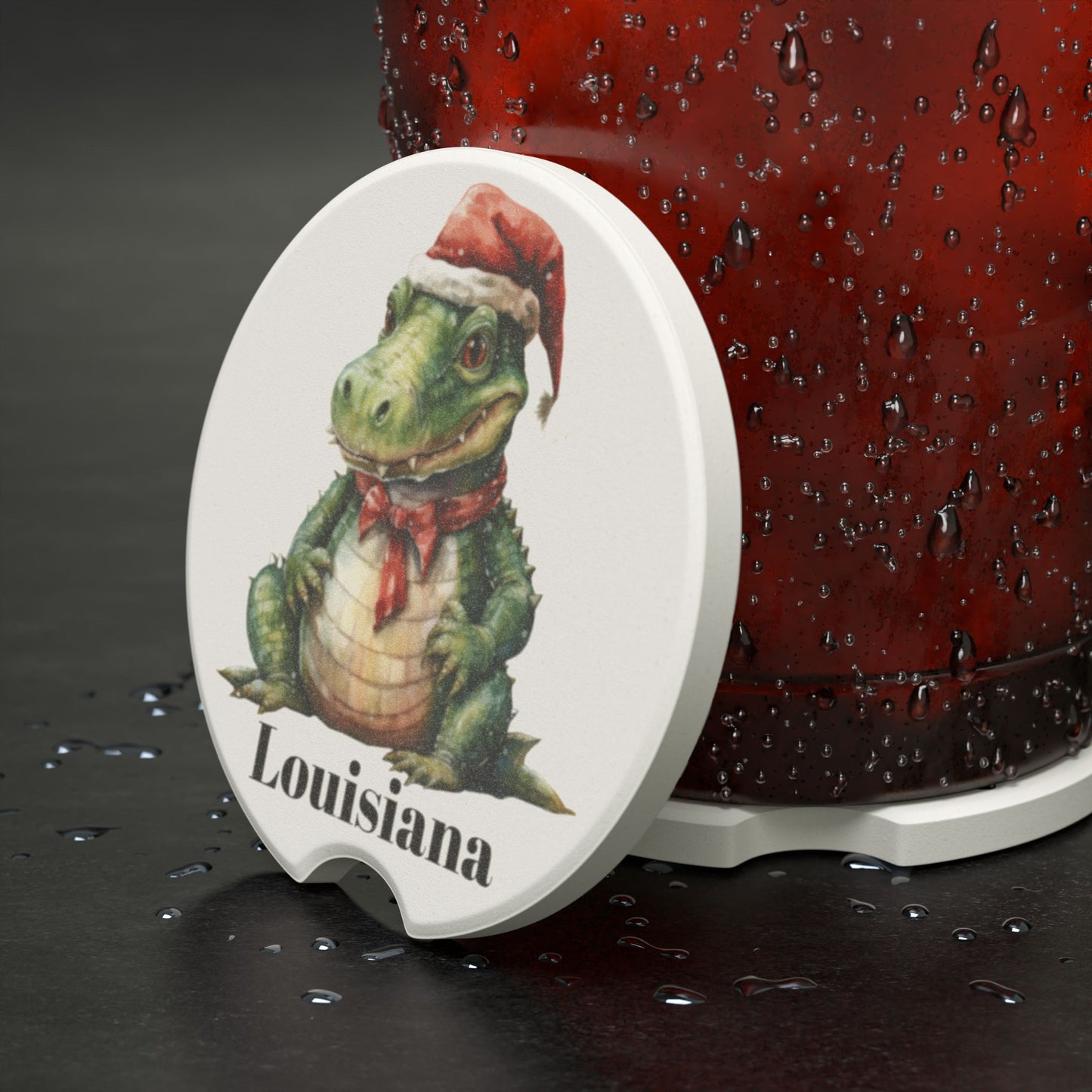 Soapstone Car Coaster (Alligator Christmas)
