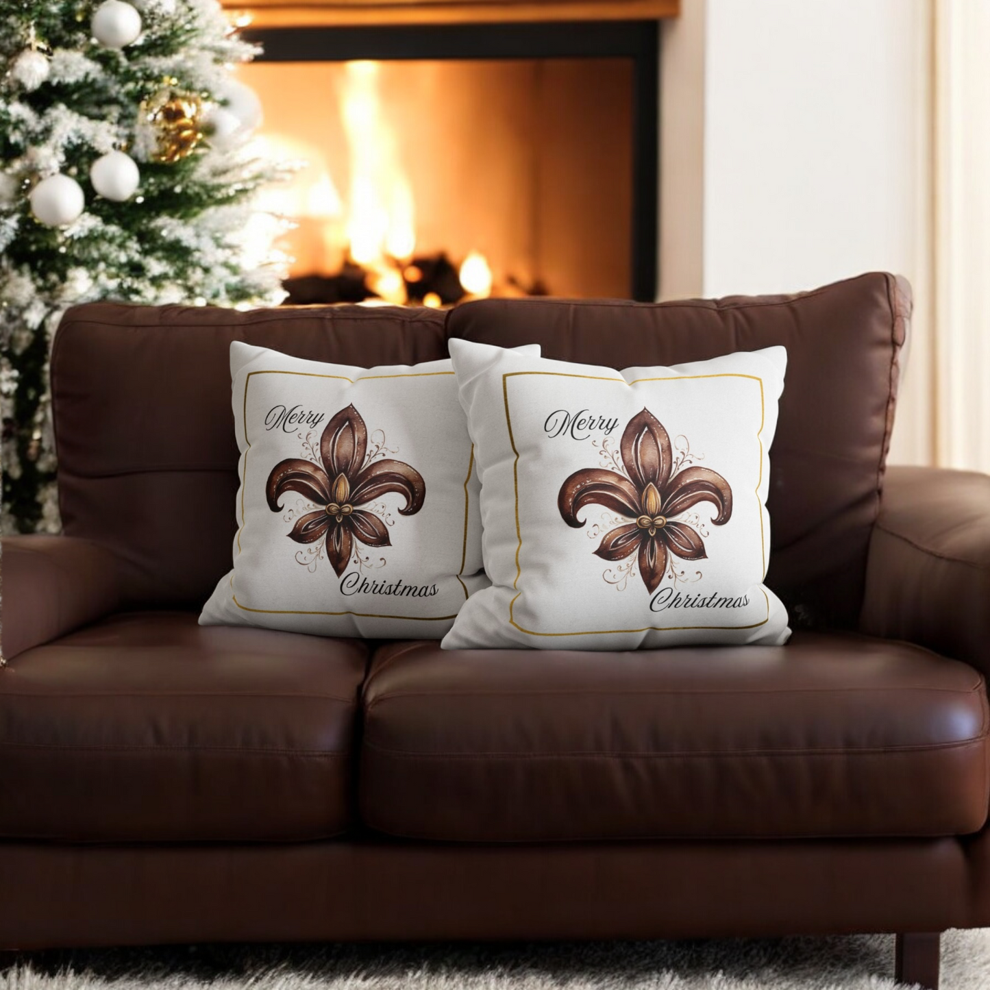 Spun Polyester Square Pillowcase(Fleur De Lis Cmas)